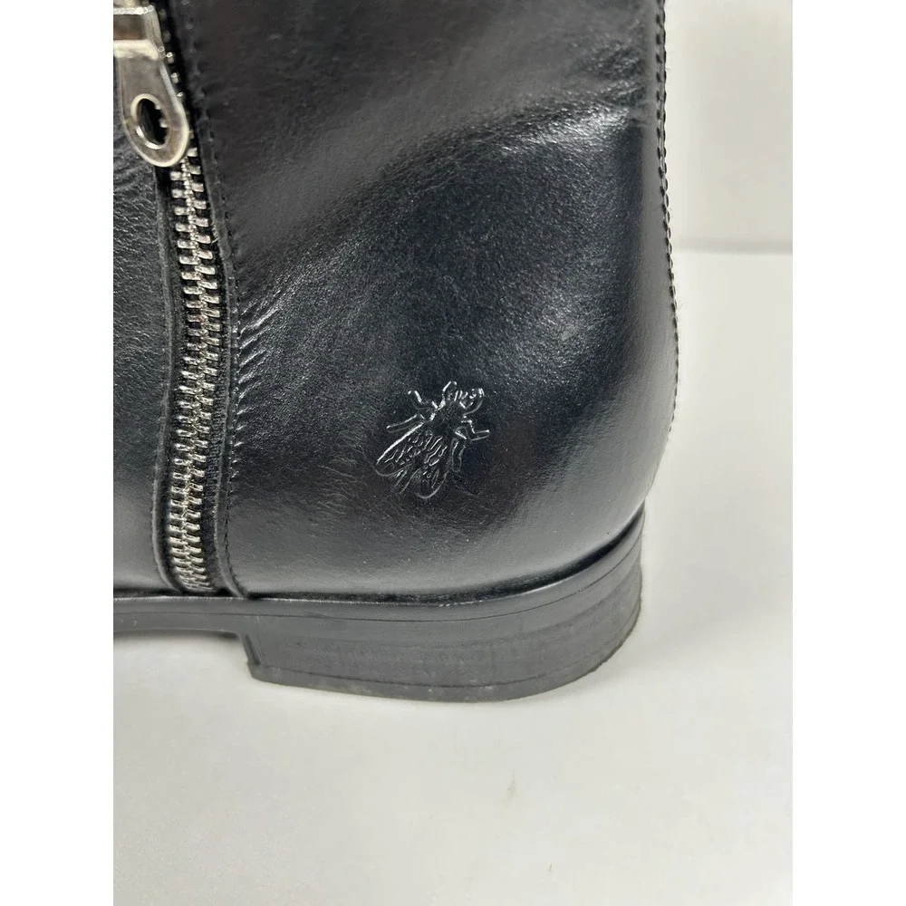 Fly London Black Leather Zippered Ankle Boots Women's Size 42 /10.5